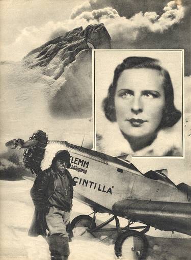 Ernst Udet met zijn vliegtuig en en Leni Riefenstahl (inzet)