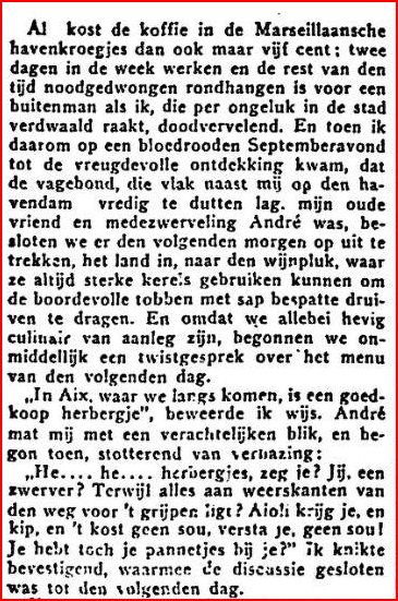 Deel krantenartikel 'De maaltijd van twee vagebonden' door A. den Doolaard