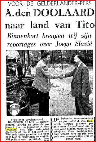 Krantenbericht over vertrek A. den Doolaard naar Joegoslavië