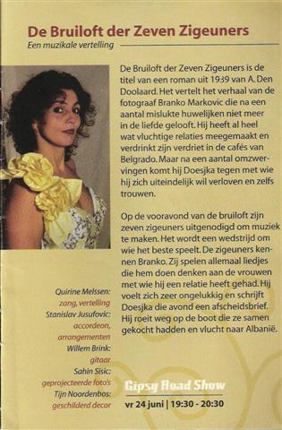 Bladzijde uit programmaboekje met korte introductie over de uitvoering en portret van de zangeres Quirine Melssen