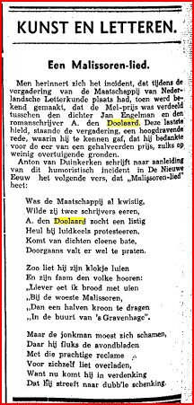 Krantenartikel met vers van Anton van Duinkerken over Mei-prijs 1934