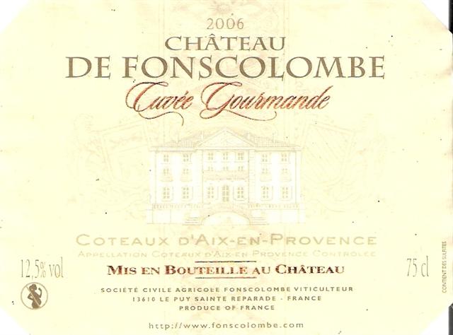 Etiket van wijn van chateau de Fonscolombe