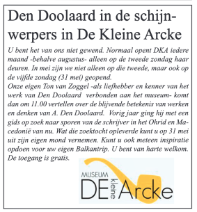 Artikel Den Doolaard in de schijnwerpers in De Kleine Arcke