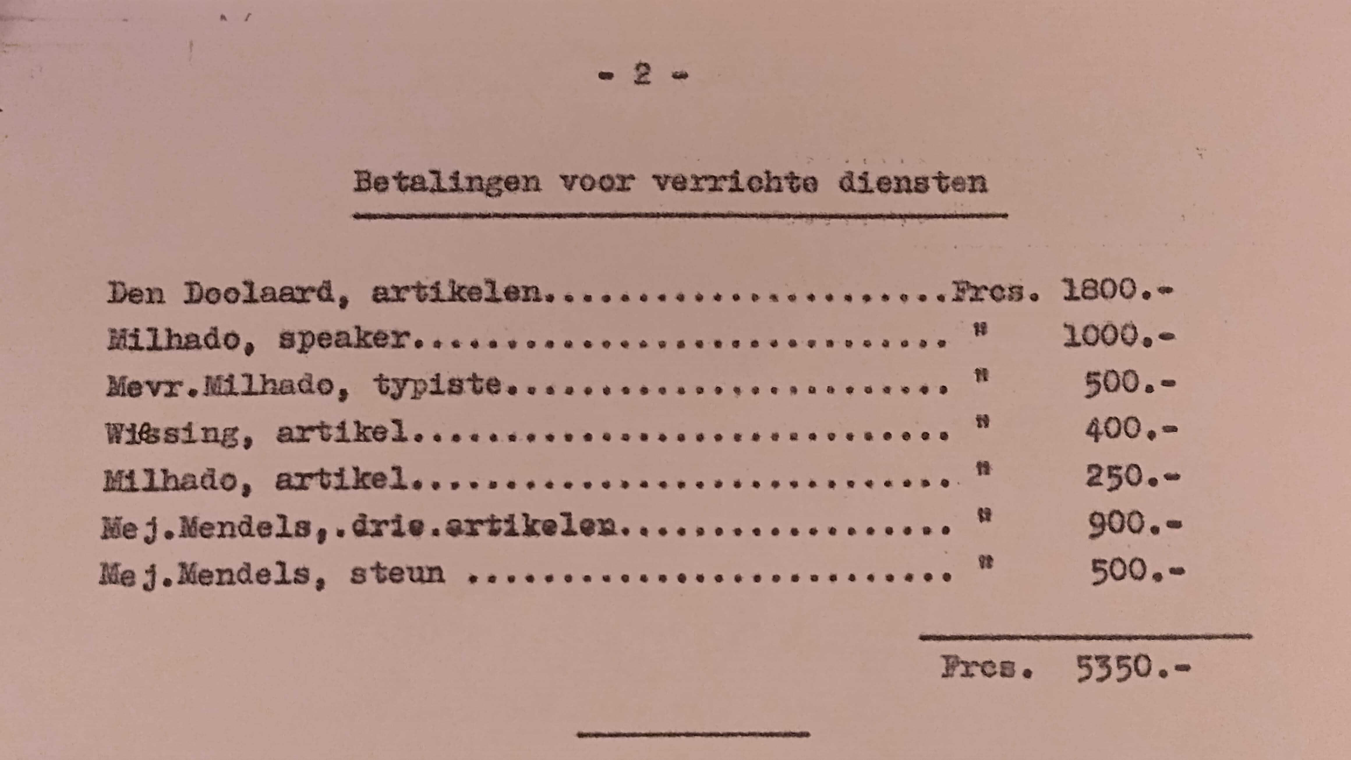 Radio Vrij Nederland Parijs - Betalingen voor geleverder diensten - 1940