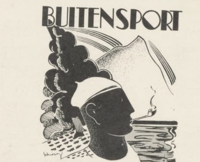 Tekening van een pijprokende man met een baret